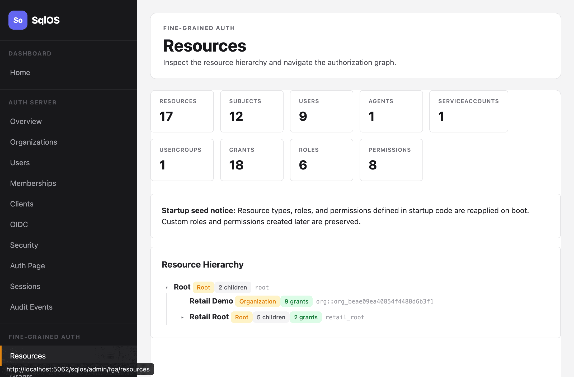 SqlOS FGA resources dashboard