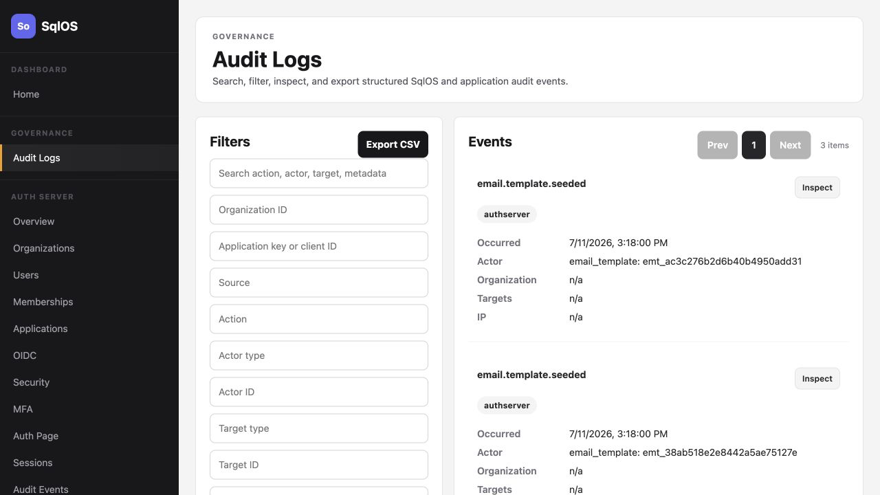 Audit Logs dashboard