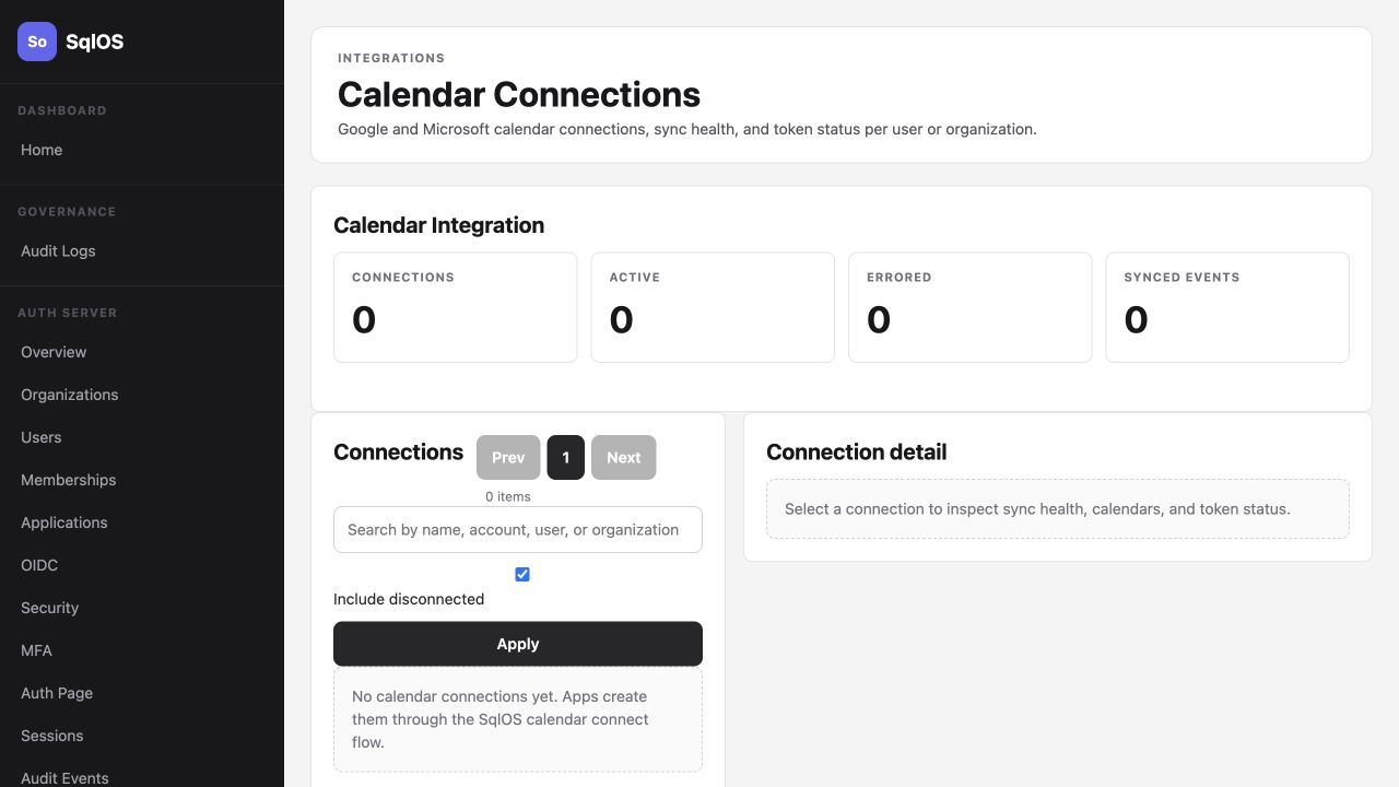 Calendar Connections dashboard