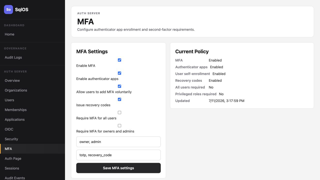 Authenticator MFA policy dashboard