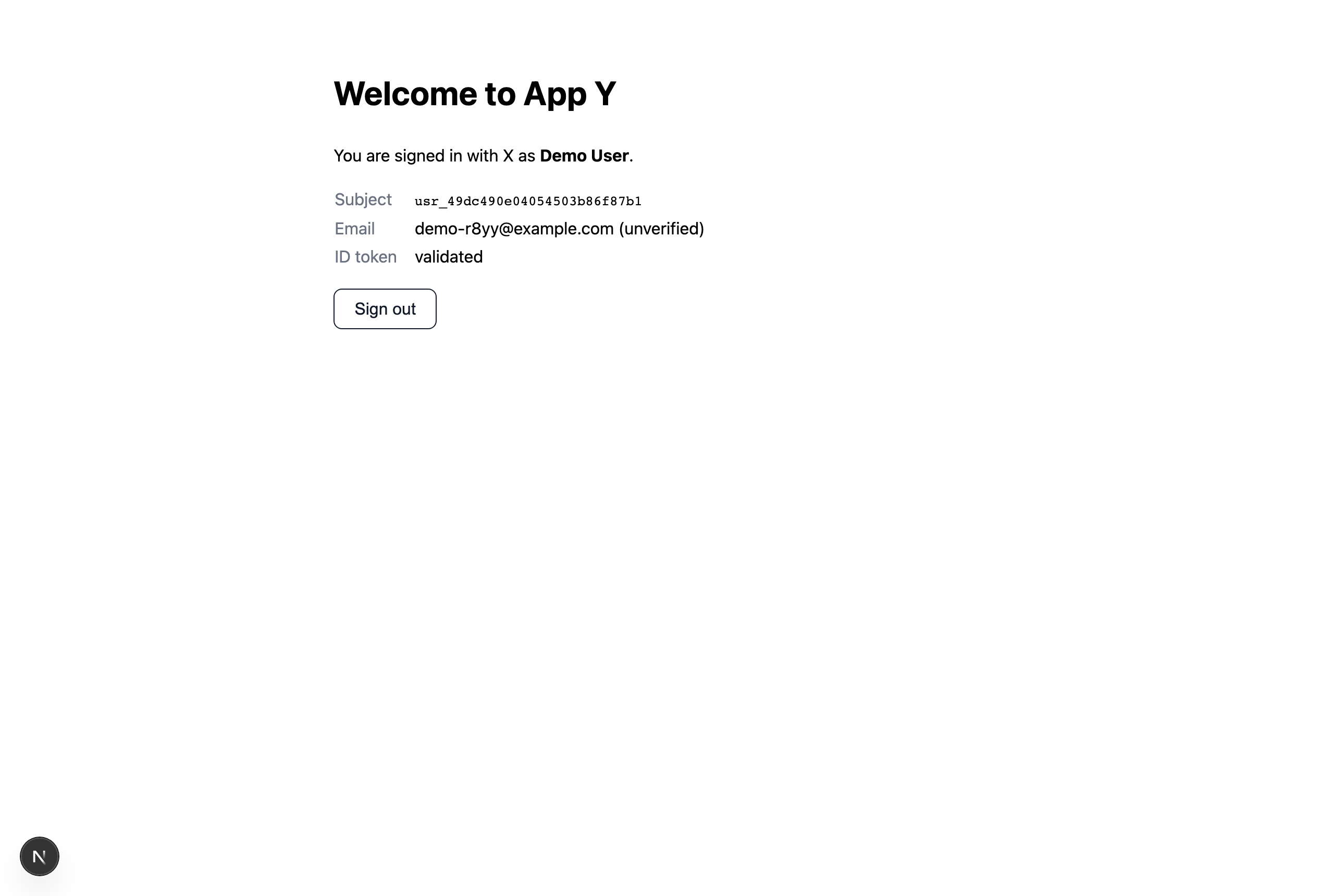 App Y signed in with claims from the ID token and UserInfo